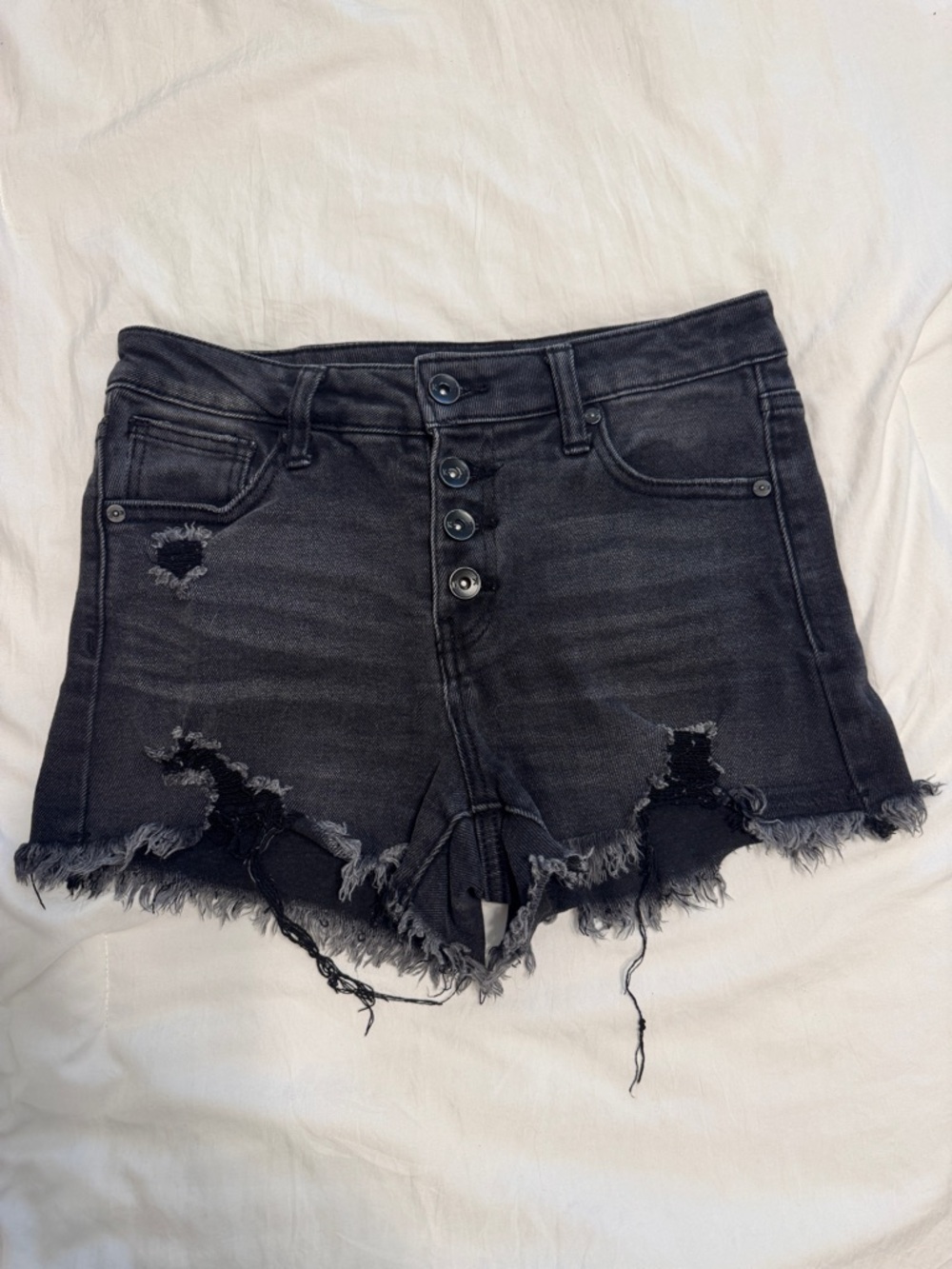 Kendall & Kylie Black Distressed Button-Front Denim Shorts